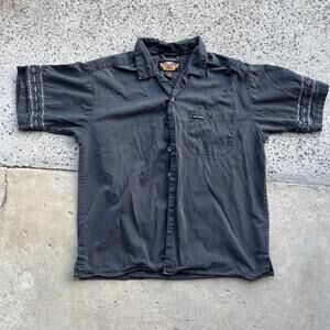 Harley Davidson Mens Work Wear Garage Shop Mechanic Button Shirt L  Barbed Wire